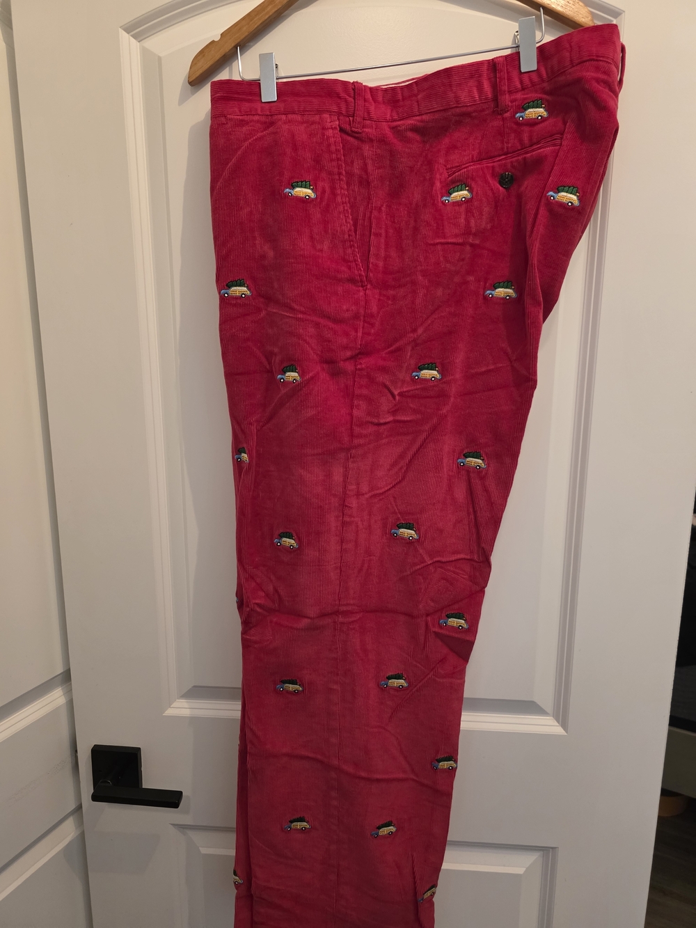 Two Men's Holiday (e.g. Green And Red) Corduroy Pants with Embroidered Motif - Picture 1 of 10